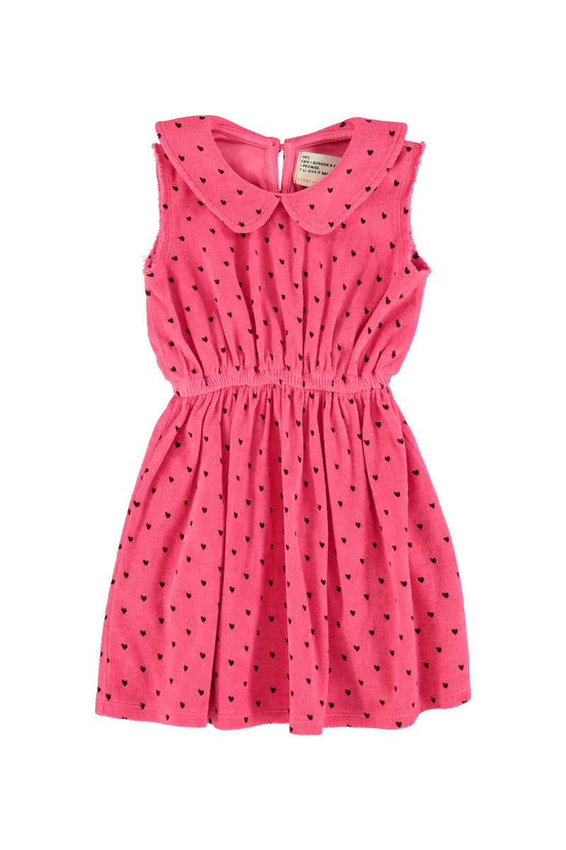 pink chick dress short dress w/ collar |pink w/ black hearts allover – piupiuchick
