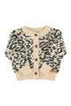 Knitted baby cardigan | Light pink w/ black animal print