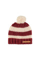 Knitted hat w/ pompon | Bordeaux & light pink stripes