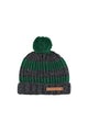 Knitted hat w/ pompon | Grey & green stripes