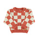 knitted baby sweater | ecru & terracotta checkered