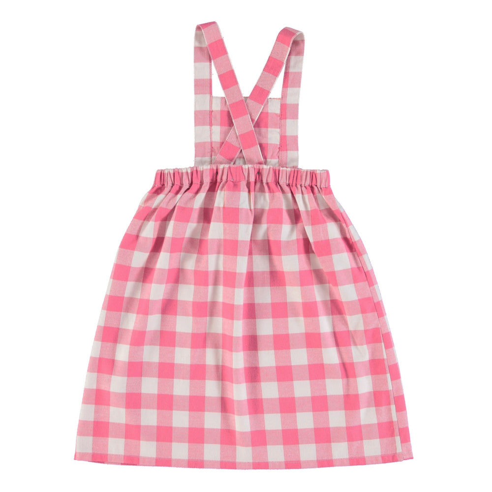 Long apron dress Checkered pink w/ lace piupiuchick