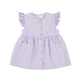 short dress w/ ruffles on shoulders | lavender w/ animal print