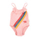 swimsuit w/ ruffles | pink w/ multicolor stripes