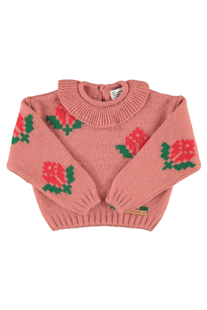 Jacquard Sweater Old Pink with Flowers | Piupiuchick – piupiuchick