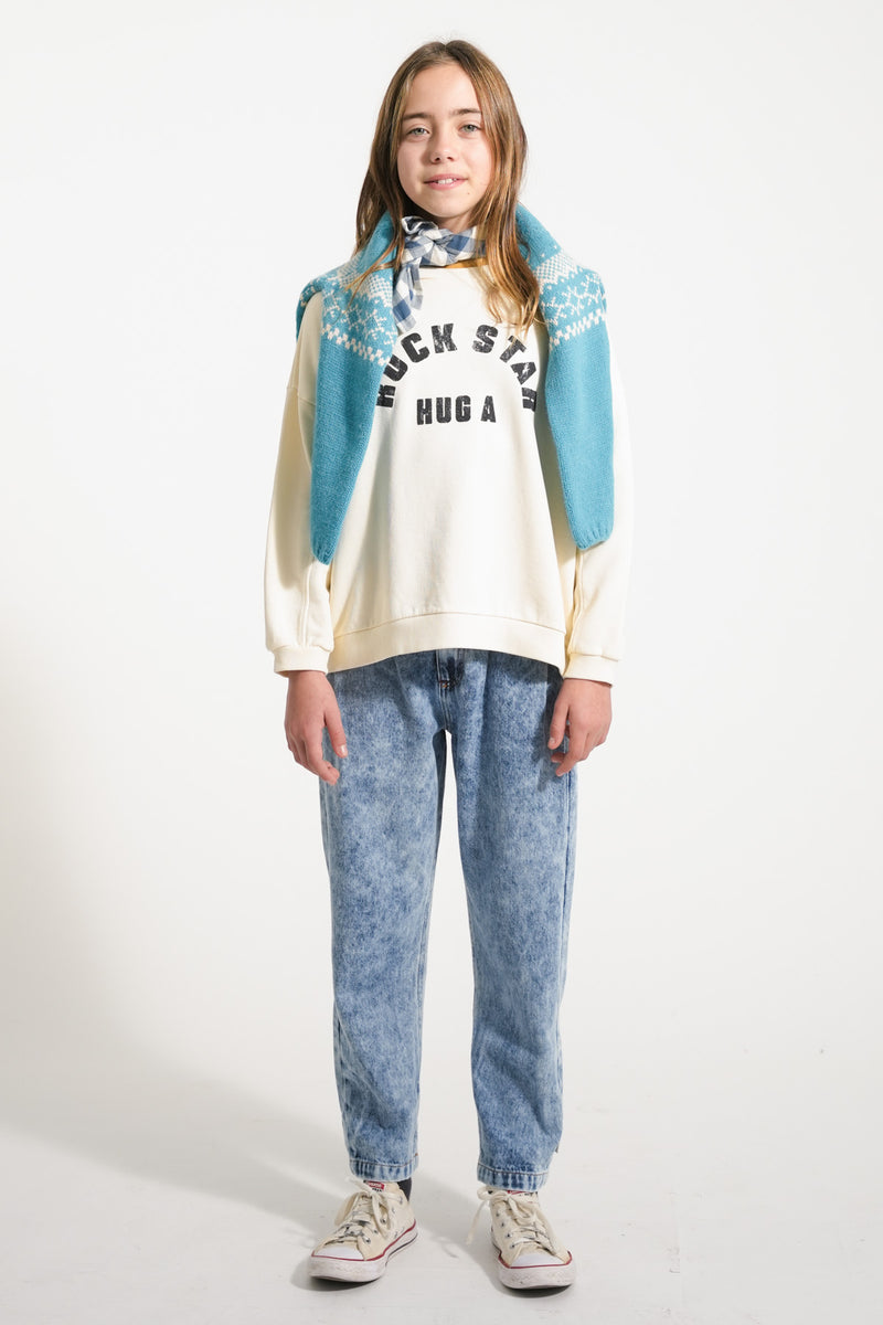 soe INTARSIA KNIT FLOWER ライトブルーTURQUOISE Tie Cuff Curved Hem Tunic - Ocean Petal - Limited Sizes