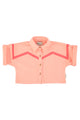 Short sleeves jacket | pink w/ pink geometric lines