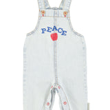baby dungarees | washed light blue denim w/  "peace" print