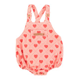 baby romper | pink w/ red hearts allover
