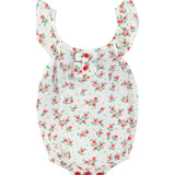 baby romper w/ fringe straps | ecru w/ red flowers allover