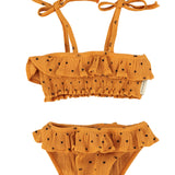 Girl Camel Bikini with Black Hearts & Ruffles | Swimwear