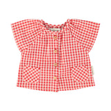 Baby blouse w/ butterfly sleeves | red & ecru checkered