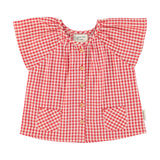 blouse w/ butterfly sleeves | red & ecru checkered