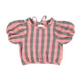 baby cropped blouse w/ baloon sleeves  | pink & green checkered