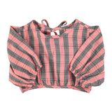 cropped blouse w/ baloon sleeves  | pink & green checkered