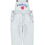dungarees | washed light blue denim w/ "peace" print
