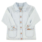 jacket | washed light blue denim w/ "peace" print