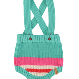 Unisex baby turquoise knitted romper with multicolor stripes