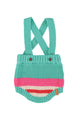 knitted baby romper | turquoise w/ multicolor straps