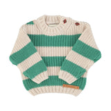 Unisex baby ecru knitted sweater with green stripes