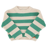 Unisex ecru knitted sweater with green stripes