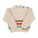 Unisex baby ecru knitted sweater with multicolor stripes