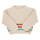 Unisex ecru knitted sweater with multicolor stripes