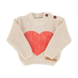 Unisex baby ecru knitted sweater with red heart