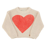 Unisex ecru knitted sweater with red heart