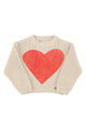 knitted sweater | ecru w/ red heart print