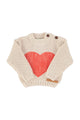 baby knitted sweater | ecru w/ red heart print