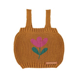 Girl camel knitted top with flower print