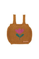 knitted top w/ straps | camel w/ flower print