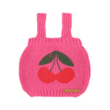 Girl pink knitted top with cherry print