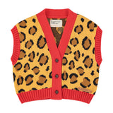 Unisex mustard animal print knitted waistcoat