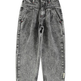 mom fit trousers | washed black denim