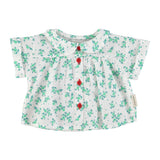 Baby peter pan collar shirt | ecru w/ green flowers allover