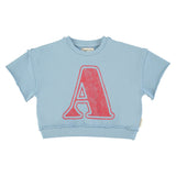 Unisex blue short sleeve sweatshirt with “A” print