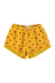shorts w/ fringes | mustard w/ red hearts allover