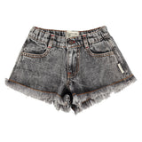 shorts w/ fringes | washed black denim