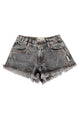 shorts w/ fringes | washed black denim