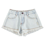 shorts w/ fringes | washed light blue denim