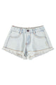 shorts w/ fringes | washed light blue denim