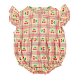 sleeveless baby romper | light yellow w/ cherries allover
