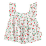 sleeveless blouse | ecru w/ red flowers allover