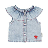 baby sleeveless blouse w/ collar | blue light denim