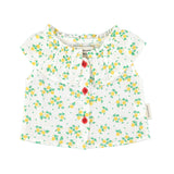 Baby sleeveless blouse w/ collar | ecru w/ yellow flowers allover