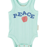 sleeveless bodysuit | light blue w/ "peace" print