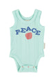 sleeveless bodysuit | light blue w/ "peace" print