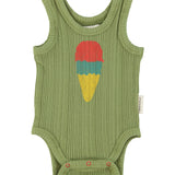sleeveless bodysuit | olive  w/ ice cream print